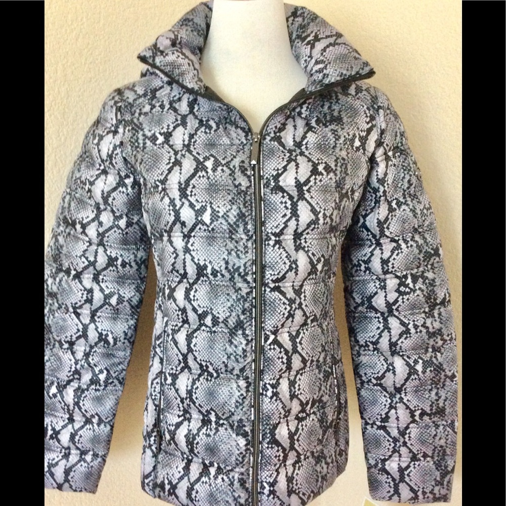 Puffer jacket packable lightweight Michael Kors jacket snake skin grey black new - Picture 4 of 11